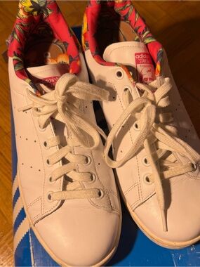 adidas White Leather Sneakers with Red Floral Lining
